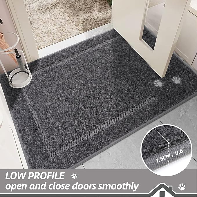BEQHAUSE Dog Door Mat for Muddy Paws 32"x70" Dirt Trapper Absorbent Doormat Non Slip Entryway Rugs Washable Stain Resistant Welcome Floor Mat Soft Low-Profile for Front Back Door, Dark Grey