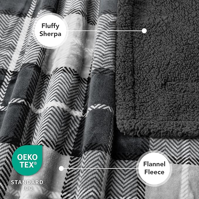 PetAmi Waterproof Dog Blanket for Medium Large Dog Puppy Cat Throw for Couch Cover Leakproof Protection, Sherpa Fleece, Reversible Soft Washable 60x40 Plaid Charcoal Gray