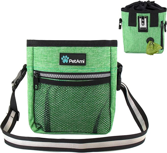 PetAmi Dog Treat Pouch, Pet Treat Pouch for Training, Dog Walking Bag Holder for Kibbles, Pet Food Toy, Dog Trainer Essentials Supplies, Poop Bag Dispenser, 3 Ways to Wear (Green)