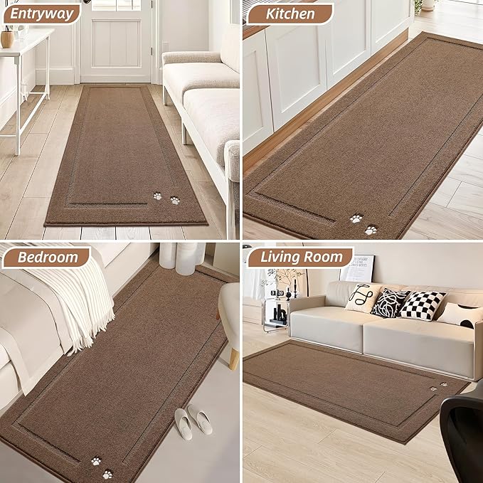 BEQHAUSE Dog Door Mat for Muddy Paws 36"x60" Dirt Trapper Absorbent Doormat Non Slip Entryway Rugs Washable Stain Resistant Welcome Floor Mat Soft Low-Profile for Front Back Door, Brown