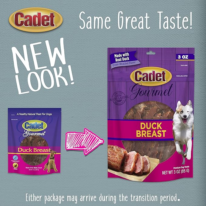 Cadet Gourmet Duck Breast Dog Treats - Healthy & Natural Dog Training Treats for Small & Large Dogs - Inspected & Tested in USA (3 oz.)