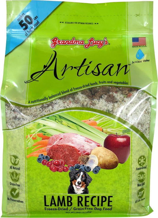 Grandma Lucy's Artisan Dog Food, Grain Free and Freeze-Dried - Artisan Lamb, 10Lb Bag