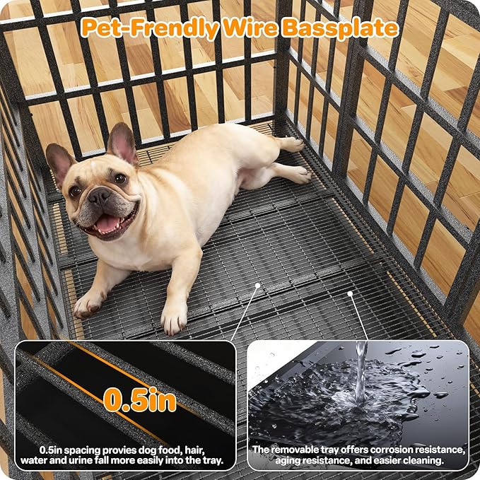 Heavy Duty Indestructible Dog Crate 38 Inch with Removable Tray, Sizes & Colors Optional, Escape Proof Double Door High Anxiety Cage Indoor, Kennel with Wheels for Large Dogs, XL XXL XXL