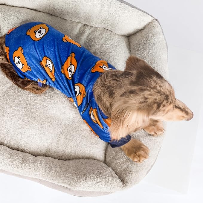 Fitwarm Cute Bear Dog Pajamas, Dog Clothes for Small Dogs Boy Girl, Fleece Pet Onesie with Feet, Royal Blue, Brown, Small