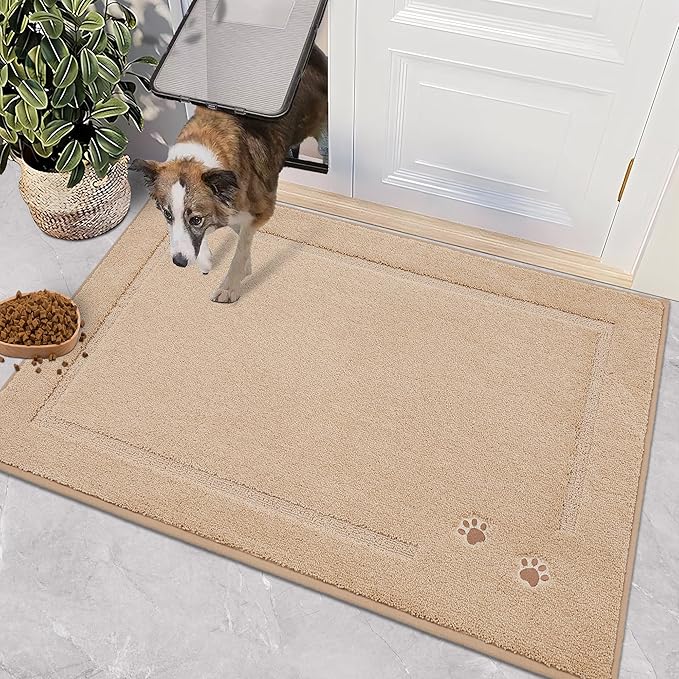 BEQHAUSE Dog Door Mat for Muddy Paws 32"x48" Dirt Trapper Absorbent Doormat Non Slip Entryway Rugs Washable Stain Resistant Welcome Floor Mat Soft Low-Profile for Front Back Door, Beige