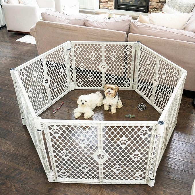 MYPET 6-Panel Paws Petyard, Gray Dog Playpen, Durable & UV-Resistant Puppy Playpen, Indoor/Outdoor Portable Dog Pen, Adjustable for Your Pet's Comfort, Friendly Design for Happy Pets
