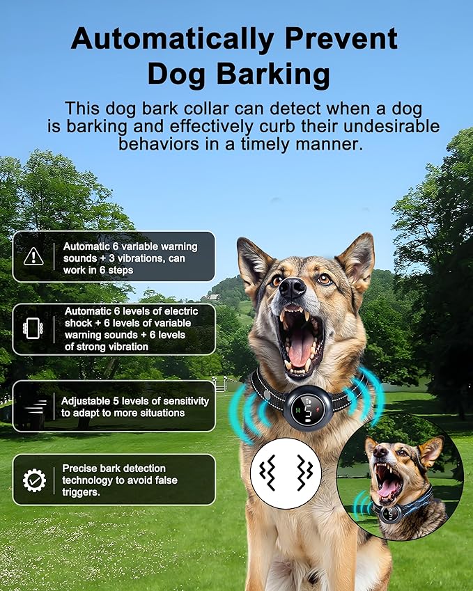 2-in-1 Dog Shock Collar & Dog Bark Collar - Rechargeable Dog Training Collar with Remote Control for 5-150 lbs, Dog Collars 5 Sensitivity Levels, IP67 Waterproof for Large Medium Small Dogs
