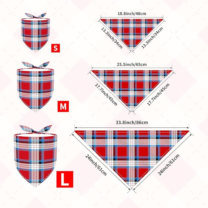 7 PCS Medium Plaid Dog Bandanas Hemming Seam Edge Dog Bandana for Small Dogs Print One Side Large Cats Scarfs Party Grooming M