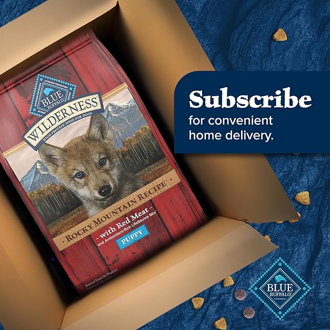 Blue Buffalo Wilderness High-Protein Rocky Mountain Recipe Dry Food for Puppies, Red Meat & Grains, 28-lb Bag