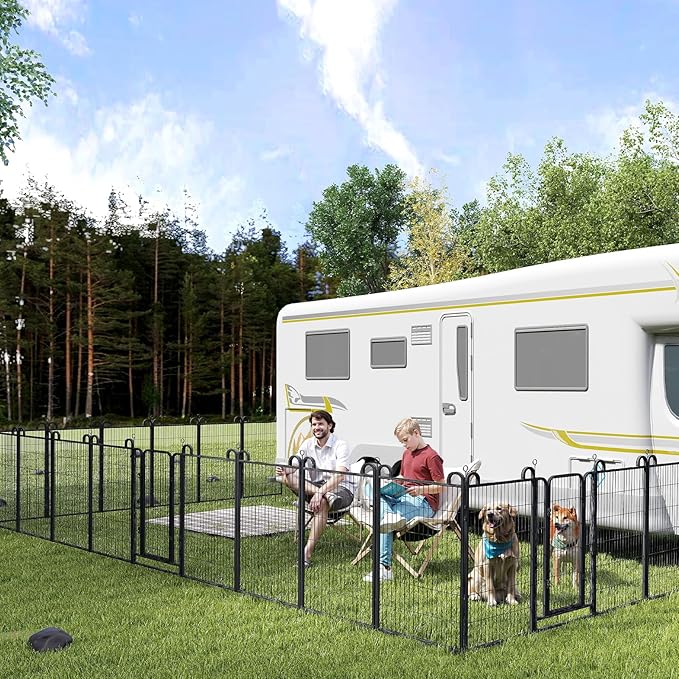 Dog Playpen Outdoor 16 Piece Panels Heavy Duty Dog Fence 47" Height Anti-Rust with Doors Portable for RV Camping Yard, Total 36FT, 103 Sq.ft, Snowy Black