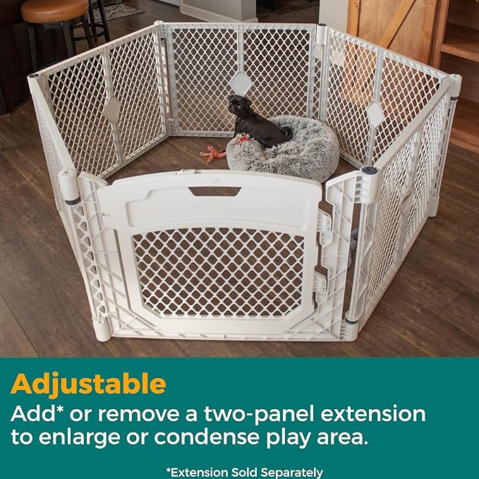 MyPet North States Petyard Plus: 3 Ft. Wide Folding Dog Playpen Indoor or Outdoor. 4-Panel Freestanding Play Pen Dog Gate Made in USA. 26" Tall, Light Gray