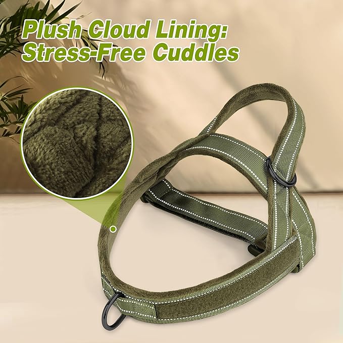 Forestpaw No Pull Dog Harness with Large Handle,Slip on Reflective Vest with Quick Release Buckle,Comfortable Flannel Lining for Medium Large Dogs Walking Training (Includes 3 Patches),Green XL