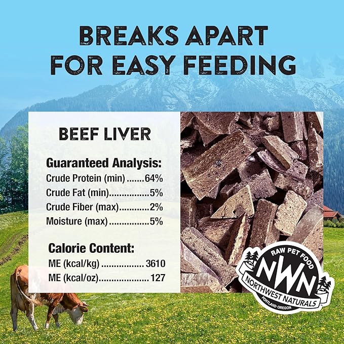 Northwest Naturals Raw Rewards Freeze-Dried Beef Liver Treats for Dogs and Cats - Bite-Sized Pieces - Healthy, 1 Ingredient, Human Grade Pet Food, All Natural, Proudly Made in USA, 3 Oz