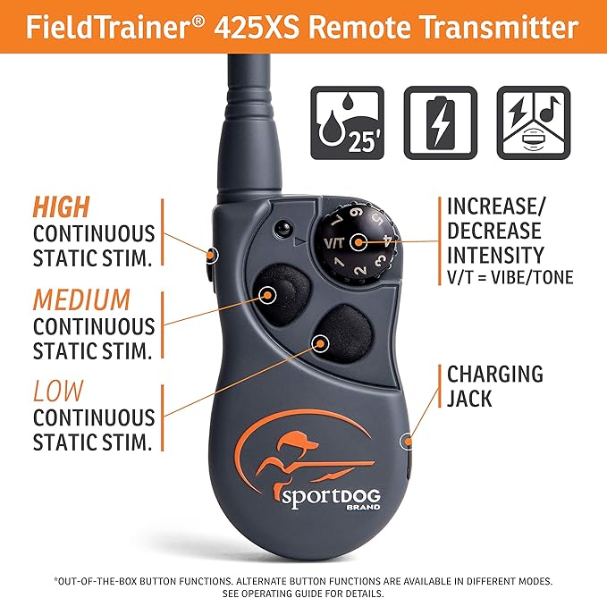 SportDOG FieldTrainer 425XS - Remote Trainer Designed for Off-Leash Control & Training - for Stubborn Dogs - 500-Yard Range - Waterproof - Quick-Charge Collar - Static, Tone, & Vibration