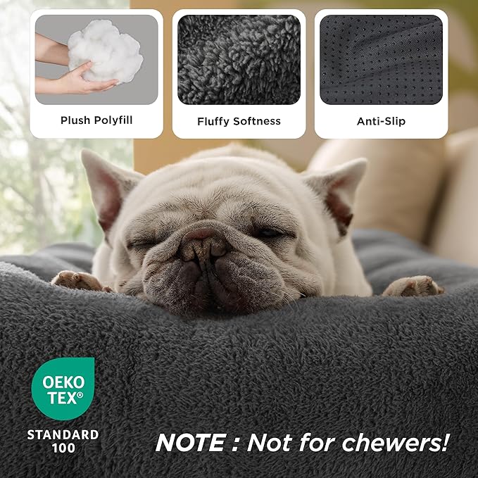 Bedsure Washable XL Dog Bed for Crate for Extra Large Dogs, Comfort Fluffy Plush Pet Pillow Bed Kennel Pad with Non-Slip Bottom, Machine Washable Pet Sleeping Mat, 41"x27", Dark Gray