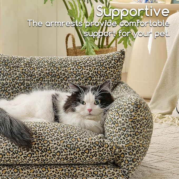 Hollypet Cat Bed Fluffy Plush Mutifuctional Double-Layer Soft Pet Couch Orthopedic Sofa Nest Beds for Small Cats and Dogs, Black Leopard (25x20x13 inch)