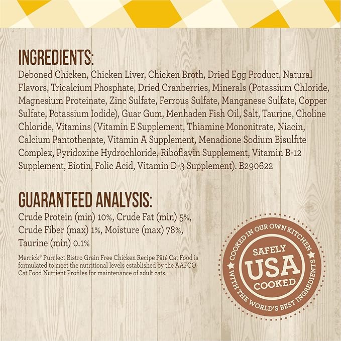 Merrick Purrfect Bistro Grain Free Premium Soft Canned Pate Adult Wet Cat Food, High Protein Chicken Recipe - (Pack of 24) 5.5 oz. Cans