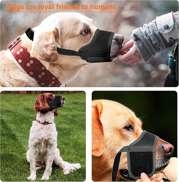 Dog Muzzle, Soft Breathable Muzzle for Small Medium Large Dogs, Air Mesh Nylon Muzzle Cover Prevent Biting Barking Chewing, Adjustable Drinkable Pet Muzzle 6 Sizes(Black,XXL)
