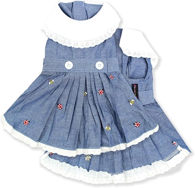 Parisian Pet Chambray Dog Overall Dress - Lightweight and Fashionable Summer Skirt - Sleeveless Clothes for Small Dogs Girl XS