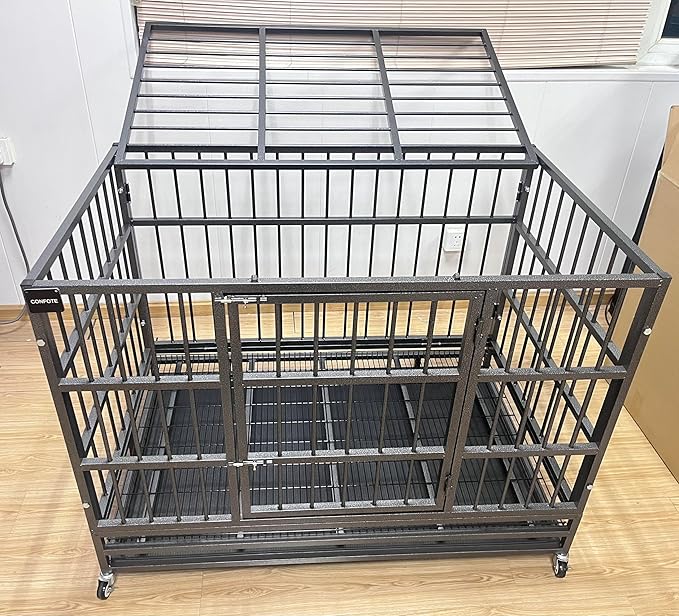 Confote 48" Heavy Dog Duty Cage Metal Indestructible Dog Kennels Crate for Large Dogs with Double Doors & Lockable Wheels