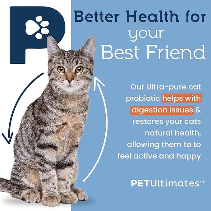 Pet Ultimates Probiotics for Cats – 2 Pack of 20-Species Cat Probiotic Powder to Treat Diarrhea, Vomiting, Digestive Support & Antibiotics Recovery – Cat's Health Supplies (44 gr)