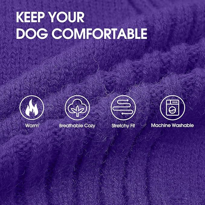 IECOii Extra Large Dog Sweater 4XL,Thermal Warm Dog Sweaters for Giant Breed Dogs,Turtleneck Knitted Knitwear for Pet Winter,Stretchy&Easy On Doggy Sweatshirt for Doberman,Great Dane(Purple,XXXXL)