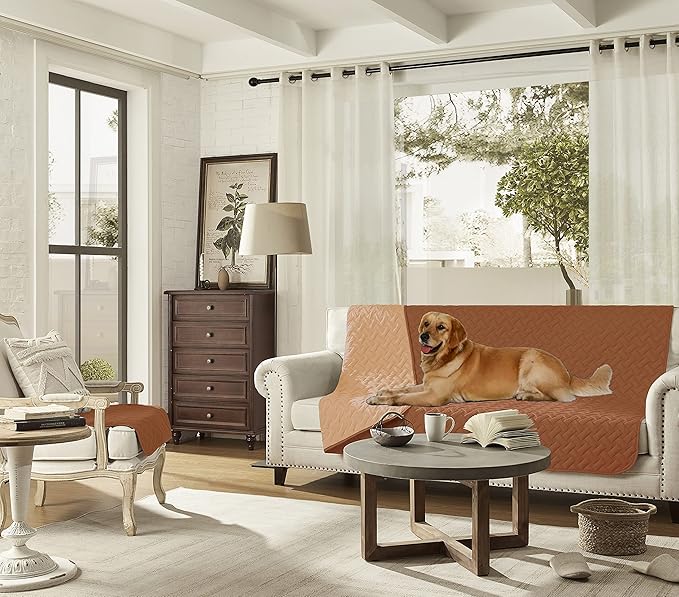 gogobunny 100% Double Sided Waterproof Dog Blanket Soft Pet Bed Cover Reversible Protect Furniture Couch Sofa Car for Puppy Cat Kids (Dark Pumpkin/Light Pumpkin, 82x102 Inch (Pack of 1))