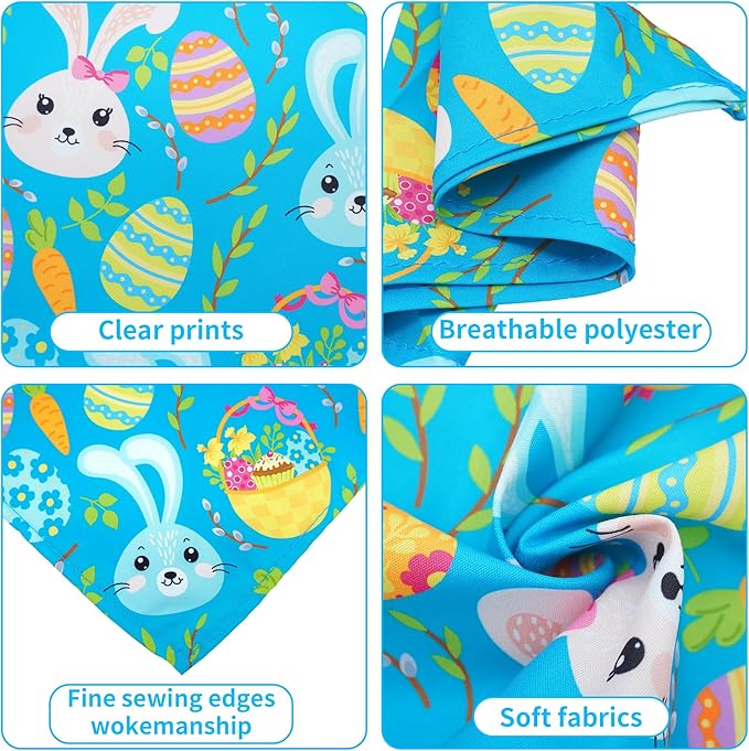 Easter Dog Bandanas for Medium Dog Breed 7 Pcs Hemming Seam Edge Polyester Dog Bandana Adjustable Dogs Scarves Grooming M