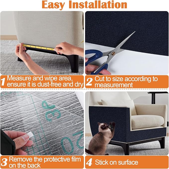 Cat Scratch Furniture Protector - 40" x 17" Trimmable Self-Adhesive Cats Claws Scratch Pads, DIY Cat Climbing Couch Protector for Scratch Post Cat Tree Replacement Indoor (Dark Blue)