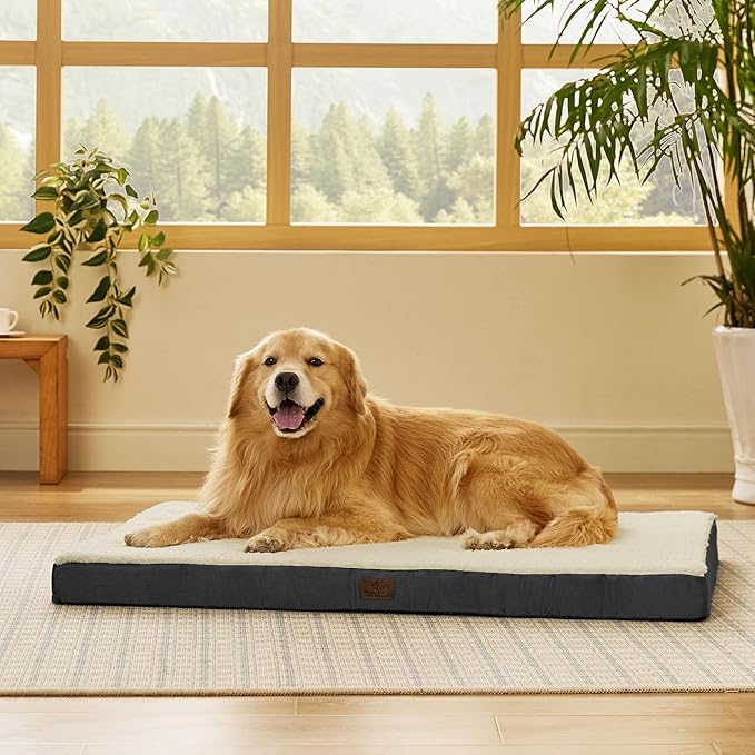 Bedsure XL Dog Beds Large Sized Dog -Orthopedic Flat Extra Large Pet Beds with Removable Washable Cover, Egg Crate Foam Mat, Suitable for Pet Up to 100 lbs