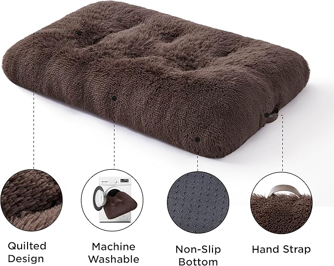 Bedsure Washable Medium Dog Bed for Crate, Plush Calming Dog Crate Mat, Fluffy Pet Bed for Medium Sized Dogs, Plush Soft Comfort Sleeping Mat for Puppy, Anti-Slip Pet Kennel Pad, 29" x 21", Dark Brown