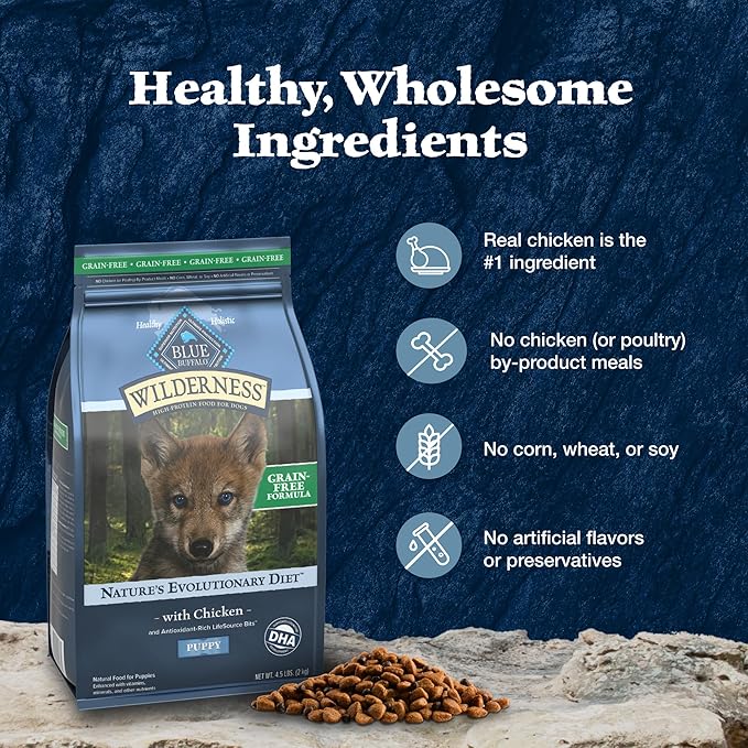 Blue Buffalo Wilderness Puppy High-Protein Dry Dog Food with Real Chicken, Grain-Free, Made in The USA with Natural Ingredients, Chicken, 13-lb. Bag