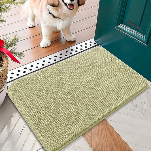 OLANLY Dog Door Mat for Muddy Paws 24x16, Absorbs Moisture and Dirt, Absorbent Non-Slip Washable Doormat, Quick Dry Chenille Mud Mat for Dogs, Entry Indoor Entryway Carpet for Inside Floor, Vanilla