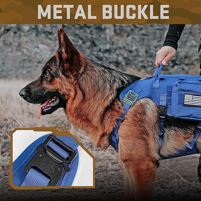 Forestpaw Dog Harness Medium Sized,Tactical Dog Harness with Handle,No Pull Military Style Service Dog Vest with Pockets Adjustable for Medium Large Dogs,Blue,Chest 15.5-25.5"
