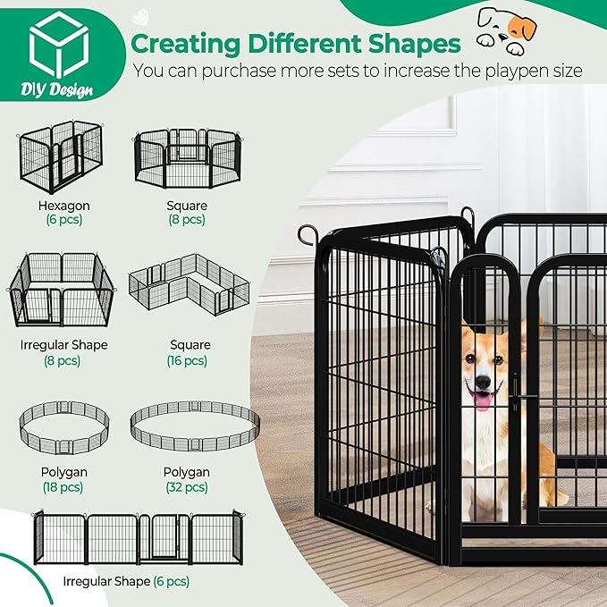 Yaheetech Dog Playpen Outdoor 24 inch 12 Panels Indoor Dog Fence Metal Dog Pen Heavy Duty Pet Puppy Exercise Pen for RV Camping Garden Yard