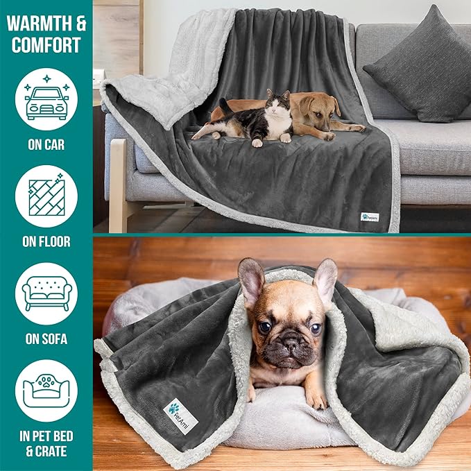 PetAmi Dog Blanket for Small Medium Dogs, Pet Bed Blanket Cat Puppy Kitten, Fleece Furniture Couch Cover Protector Sofa Car, Soft Sherpa Dog Throw Plush Reversible Washable, Mini 29x40 Dark Gray