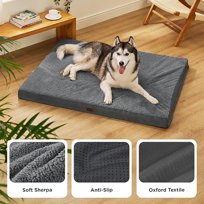 Bedsure Giant Dog Bed for Jumbo Dogs - 54" x 44" Flat Pet Beds with Removable Washable Cover, Orthopedic Egg Crate Foam Mat for Pet Up to 150 lbs, Not for Crate