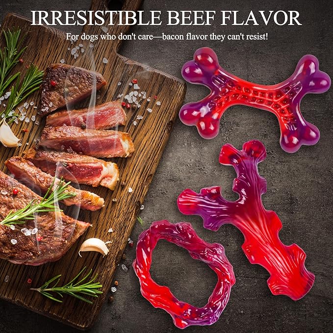 6-Pack Indestructible Dog Toys for Large Breed: Dog Toys for Aggressive Chewers, Nylon Dog Chew Bones for Large Dogs, Dog, Irresistible Beef Flavor