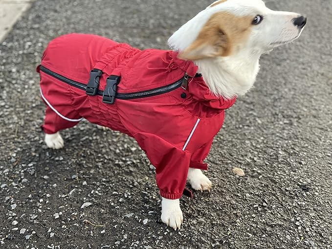 Dogs Waterproof Jacket, Lightweight Waterproof Jacket Reflective Safety Dog Raincoat Windproof Snow-Proof Dog Vest for Small Medium Large Dogs Corgis Dachshund Red D-S