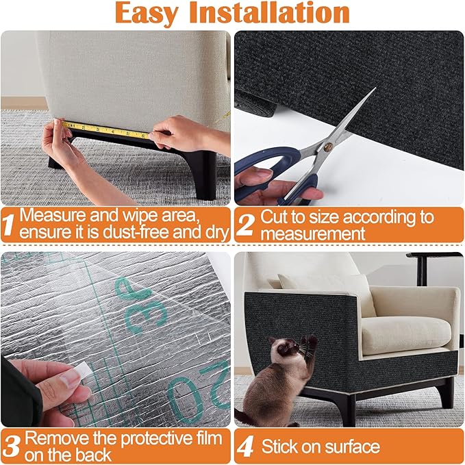 Cat Scratch Furniture Protector - 78.7" x 15.8" Trimmable Self-Adhesive Cats Claws Scratch Pads, DIY Cat Climbing Couch Protector for Scratch Post Cat Tree Replacement Indoor (Black)