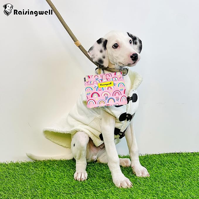 Dog Treat Pouch,Cotton Pocket Sized Training Holder, Hand Free Walking Funny Bag with Carabiner, Self-Closing Pet Feed Snack Reward, Behavior Aids for Puppy Travel or Outdoor Use （Rainbow）