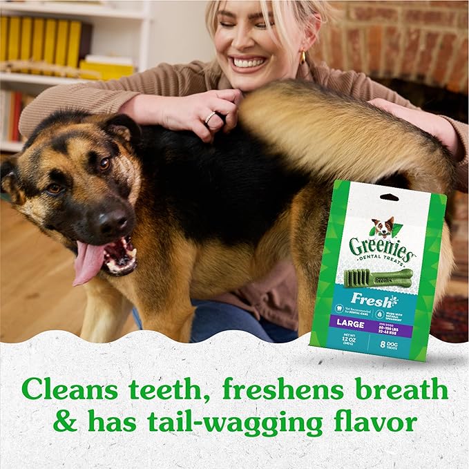 Greenies Large Dental Dog Treats, Fresh Flavor, 12 oz. Pack (8 Treats)