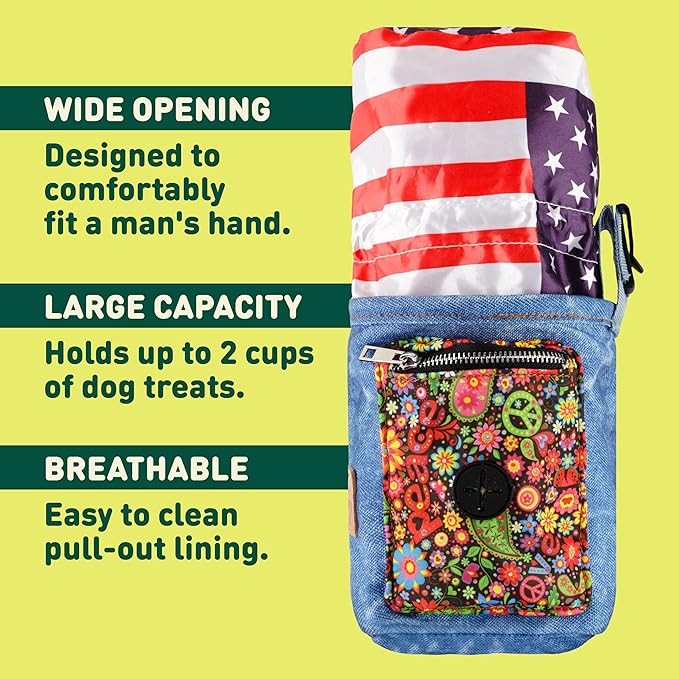 INSPECTOR TAIL Dog Treat Pouch w Cord Closure to Prevent Spills | 2 Cup Size | Hands Free - 4 Ways to Wear Tote | Pockets for Snacks Toys Poop Bags Keys Cards | Pet Training Walking & Rewarding Holder