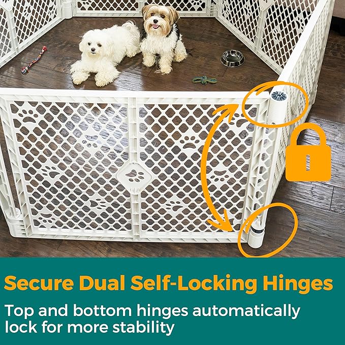 MYPET 6-Panel Paws Petyard, Gray Dog Playpen, Durable & UV-Resistant Puppy Playpen, Indoor/Outdoor Portable Dog Pen, Adjustable for Your Pet's Comfort, Friendly Design for Happy Pets