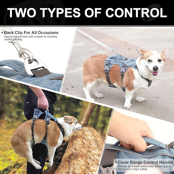 Escape Proof Dog Harness Medium Sized Dog, Reflective No Pull Dog Vest with Handle, Lightweight Full Body Pet Harness Adjustable for Walking,Training(Blue,Chest:17-32")