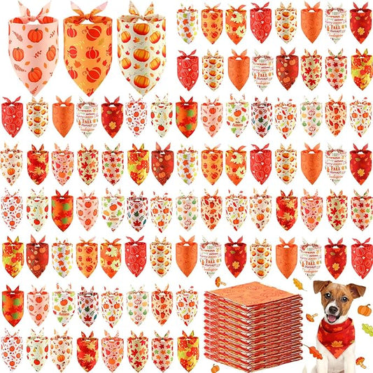 240 Pcs Thanksgiving Fall Bandanas Bulk for Dogs Autumn with Maple Leaves Pumpkin Patterns Soft Bibs Adjustable Triangle Doggie Scarf for Small Medium Large Costume 25.6 x 17.7 x 17.7 Inch