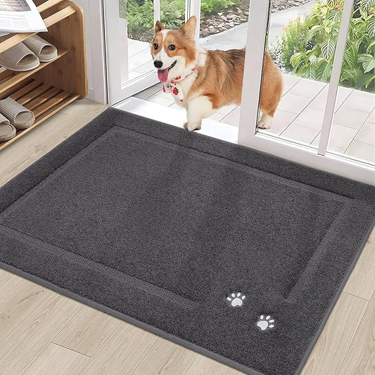 BEQHAUSE Dog Door Mat for Muddy Paws 32"x48" Dirt Trapper Absorbent Doormat Non Slip Entryway Rugs Washable Stain Resistant Welcome Floor Mat Soft Low-Profile for Front Back Door, Dark Grey