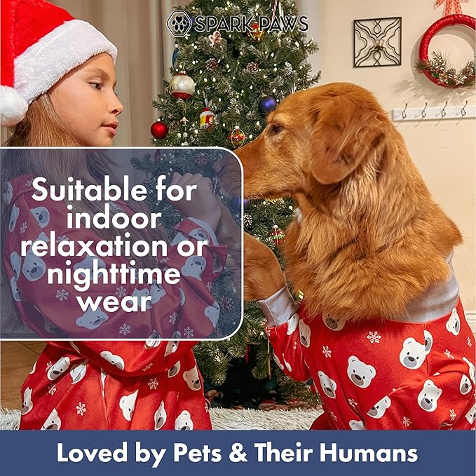 Spark Paws Dog Christmas Pajama, Dog Recovery Suit Male, Onesie, Ultra-Soft and 4-Way Stretch, for Small Medium and Large Breeds - Polar Bear - 3XL