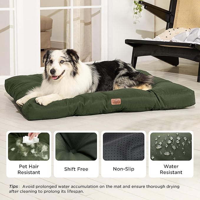 Bedsure Extra Large Dog Bed - Washable Giant Pet Bed Mattress with Oxford Fabric, Water Resistant Flat Pet Pillow Bed for XL Dog Crate, 44x35x4, Lentil Sprout