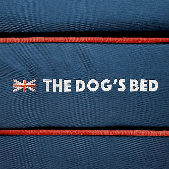 The Dog’s Bed Orthopedic Headrest Dog Bed XXL Blue Oxford with Red Trim UK Flag Dog Bed, Memory Foam, Hip & Elbow Dysplasia, Post Surgery, Waterproof Washable Cover
